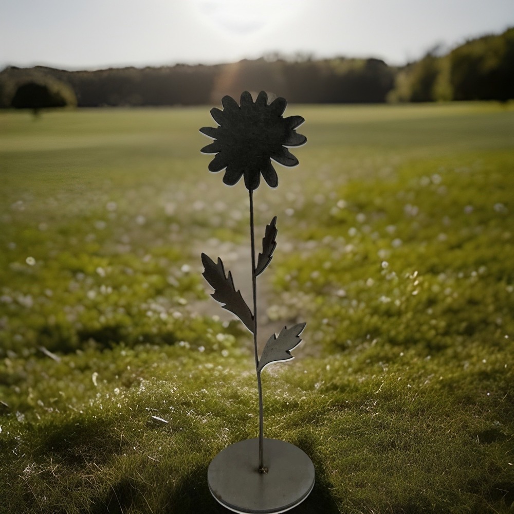 Hand Crafted Silver Metal Flower Sunflower Daisy Sculpture Decor 5" Miniature